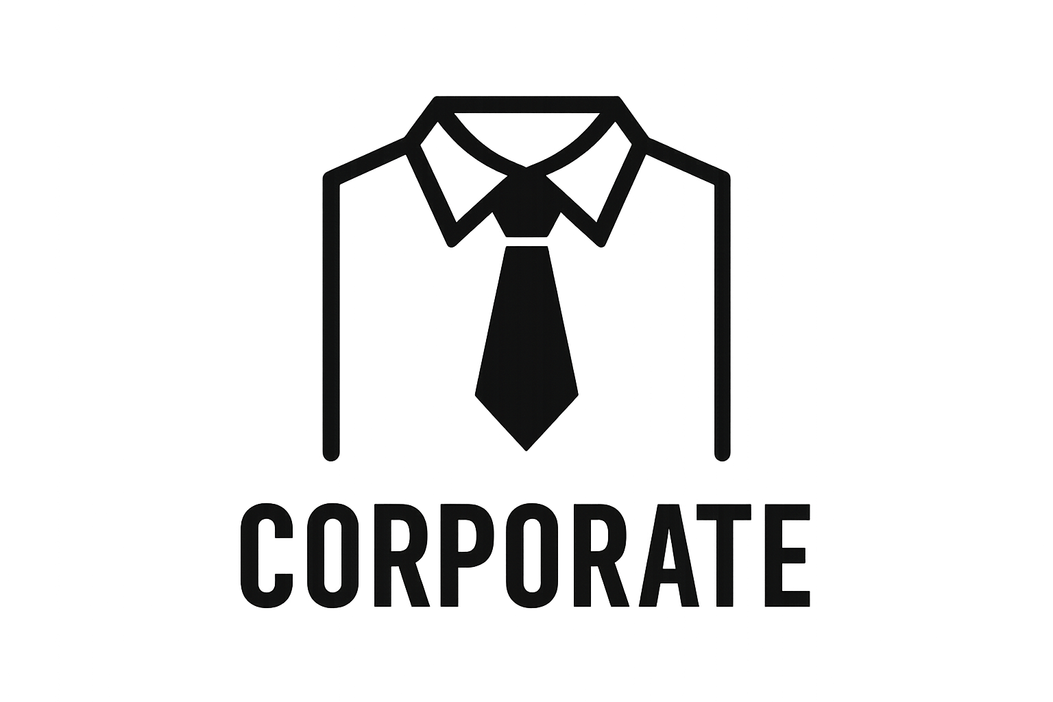 a black corporate logo with a clear background of a shirt and tie with corporate text below