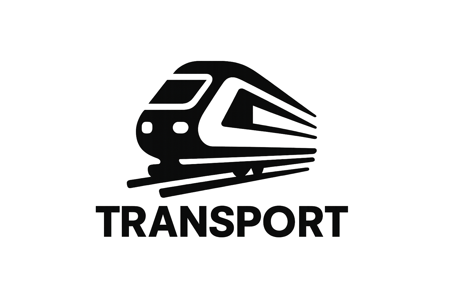 a black transport logo with a clear background of a train with transport text below-1