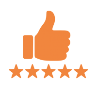 a no text logo of a thumbs up with 5 stars in orange exactly R255 G154 B82