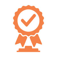 a no text logo of an award with a tick in orange exactly R255 G154 B82-1